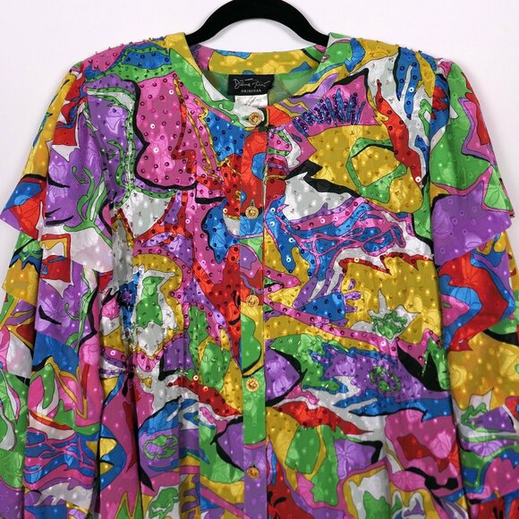 VTG Diane Freis Bold Colorful Abstract Sequin Gold Buttoned Cardigan New NWOT - Picture 1 of 9